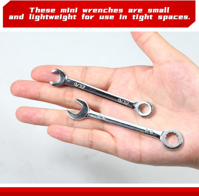 LEONTOOL Mini Wrench Set, 10-Piece SAE Wrenches, Rust-Resistant Chrome Finish, Ideal for Automotive, Industrial, Home, Hobby - Silver - Image 5